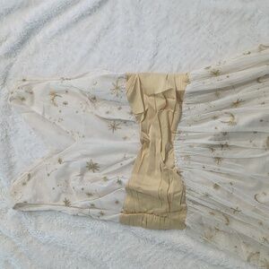 Elegant White and Gold Midi Dress